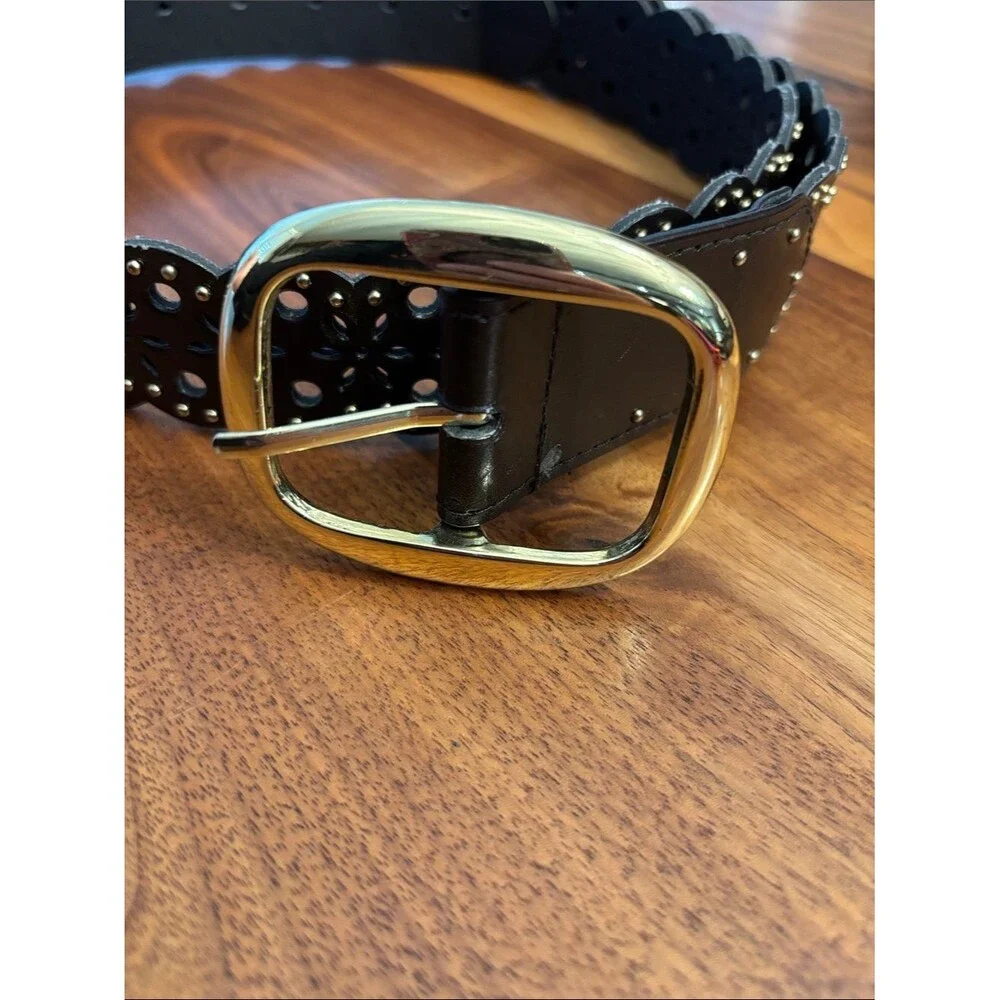 Floral Black Studded Cut Out Belt Women Size Large (up to 40”)